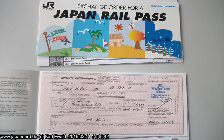 zwei Japan Rail Pass Exchange Orders
