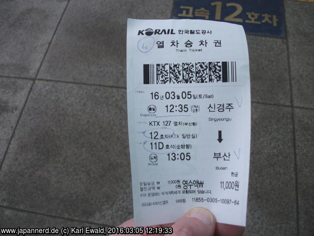 Korea: Bahnticket vom Schalter
