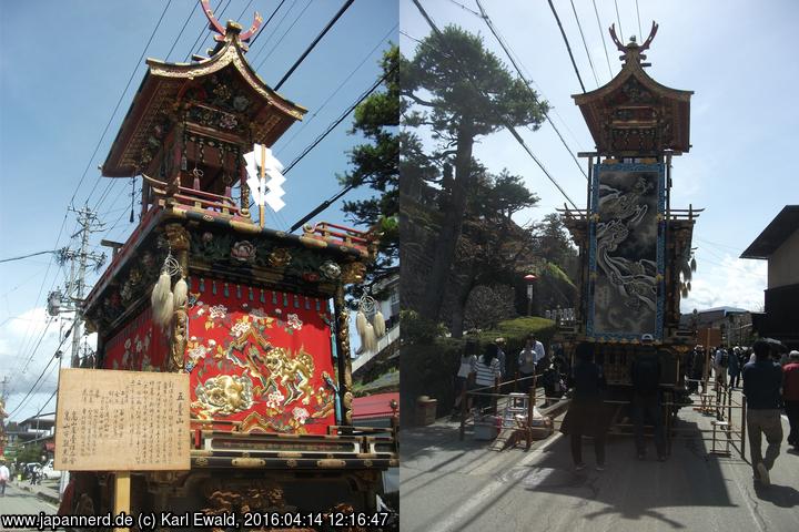 Takayama Spring Matsuri: Festwagen Gotaisan, Vorder- und Rückansicht
