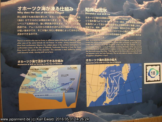 Utoro,  Shiretoko World Heritage Conservation Center: Beispieltafel Drifteis
